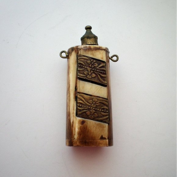 Vintage Solid Brass Camel Bone Perfume Scent Bottle Flakon Made In India - Picture 1 of 5